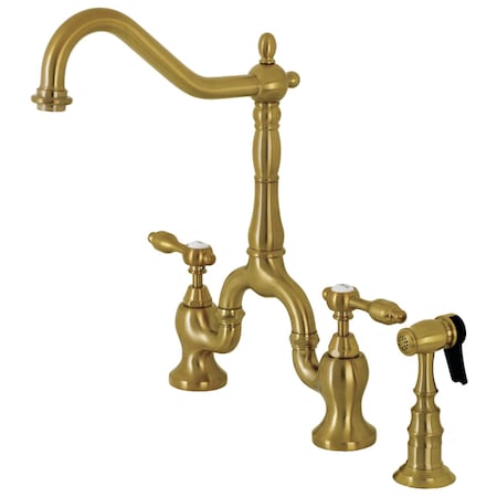 Kingston Brass KS7757TALBS Bridge Kitchen Faucet with Brass Sprayer, Brushed Brass KS7757TALBS